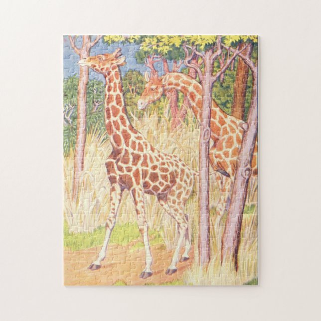 Giraffe Illustration Vintage Childrens Bok Pussel (Vertikal)