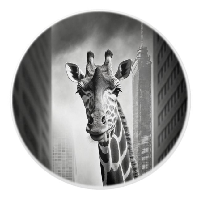 Giraffe in a Cityscape Knopp (Framsidan)