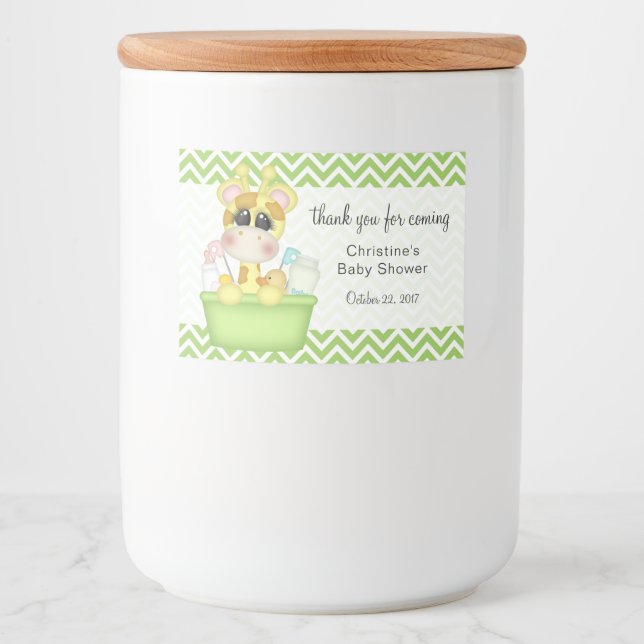 Giraffe in Bath Tub Baby Shower Tack Mat Etiketter (Framsida)