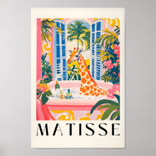 Giraffe in Bathtub, Funny Bathroom Poster, Animal Poster