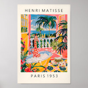 Giraffe in Bathtub inspirerad av Matisse Art, Lusn Poster