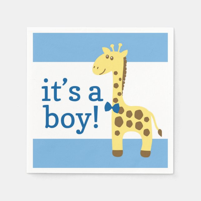 Giraffe in Blue Bow Baby Shower for Boy Pappersservett (Framsidan)