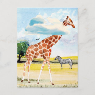 Giraffe in Clouds Watercolor Vykort