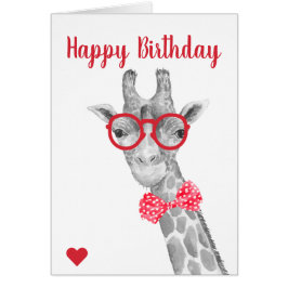 Giraffe in Glass and Bow Tie Birthday OBS Kort