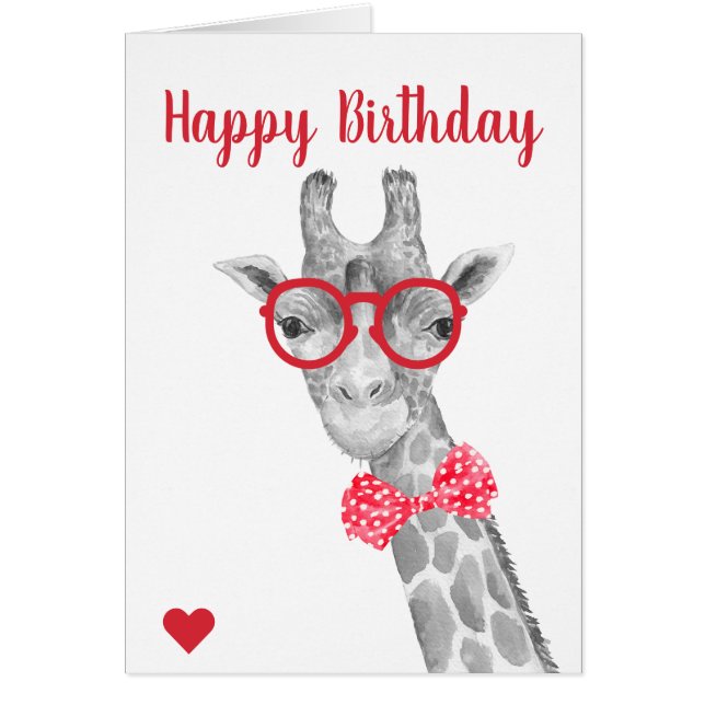 Giraffe in Glass and Bow Tie Birthday OBS Kort (Framsidan)