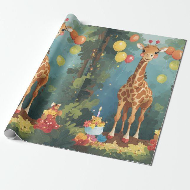 Giraffe in Jungle with Cake | Papper radbrytning Presentpapper (Utrullad)