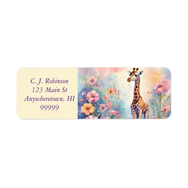 Giraffe in Pastel Garden Adress Returadress Etikett (Framsidan)
