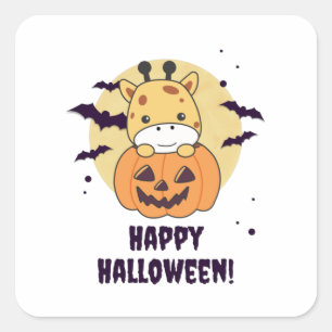 Giraffe in pumpkin Cute Giraffes Happy halloween Fyrkantigt Klistermärke