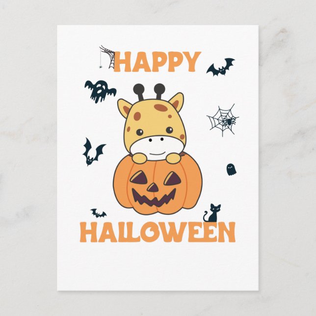 Giraffe in pumpkin Cute Giraffes Happy halloween Helg Vykort (Framsida)