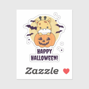Giraffe in pumpkin Cute Giraffes Happy halloween Klistermärken