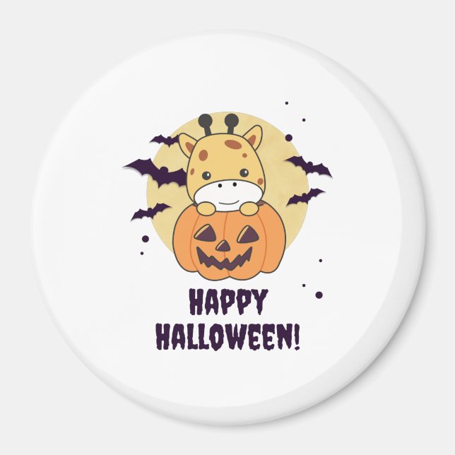 Giraffe in pumpkin Cute Giraffes Happy halloween Magnet (Framsidan)