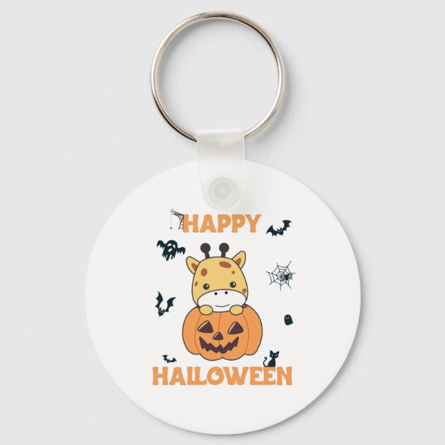 Giraffe in pumpkin Cute Giraffes Happy halloween Nyckelring (Framsida)