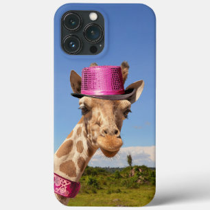 Giraffe in sparkly rosa hat