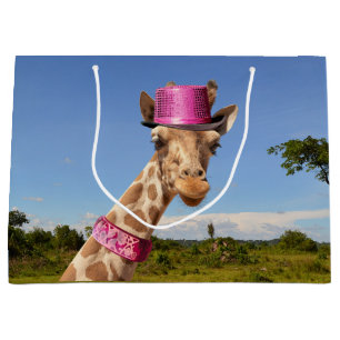Giraffe in sparkly rosa hat