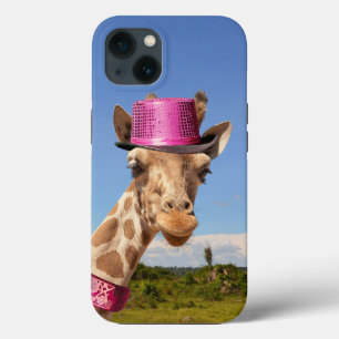 Giraffe in sparkly rosa hat