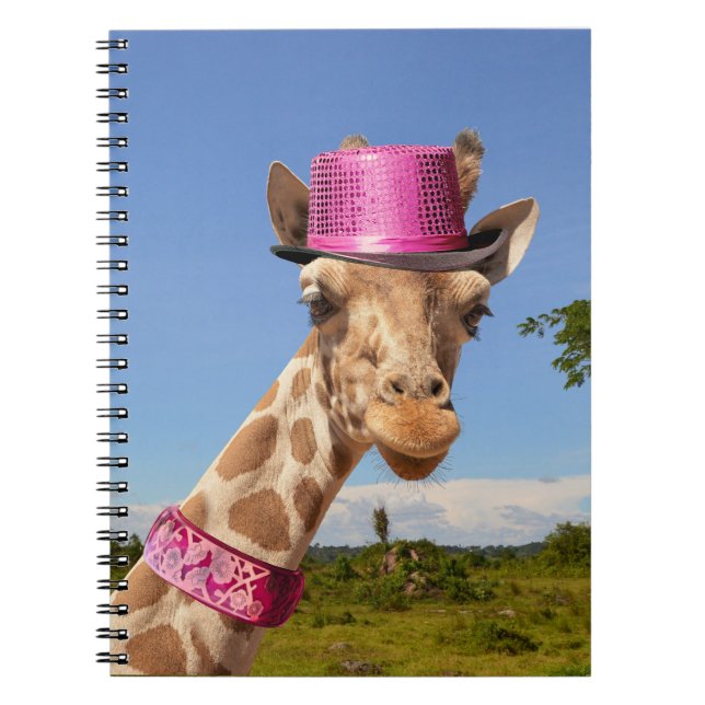 Giraffe in sparkly rosa hat anteckningsbok (Framsidan)