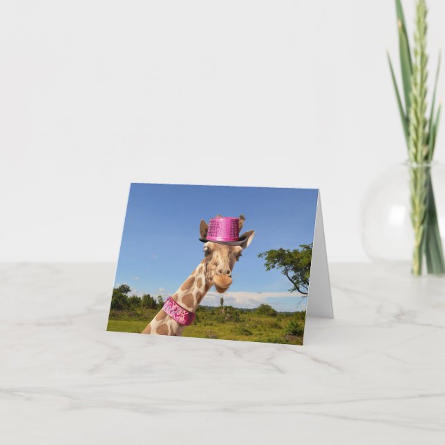 Giraffe in sparkly rosa hat anteckningskort (Framsida)