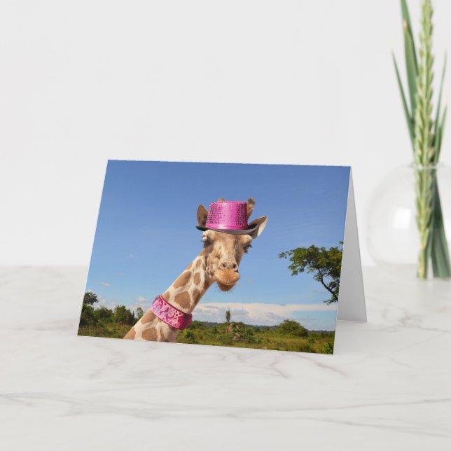 Giraffe in sparkly rosa hat anteckningskort (Framsida)