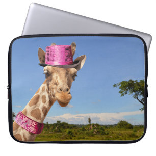 Giraffe in sparkly rosa hat Electronics Bag Laptop Fodral