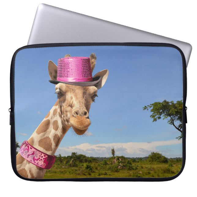 Giraffe in sparkly rosa hat Electronics Bag Laptop Fodral (Framsidan)