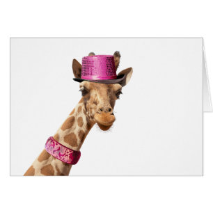 Giraffe in sparkly rosa hat hälsningskort