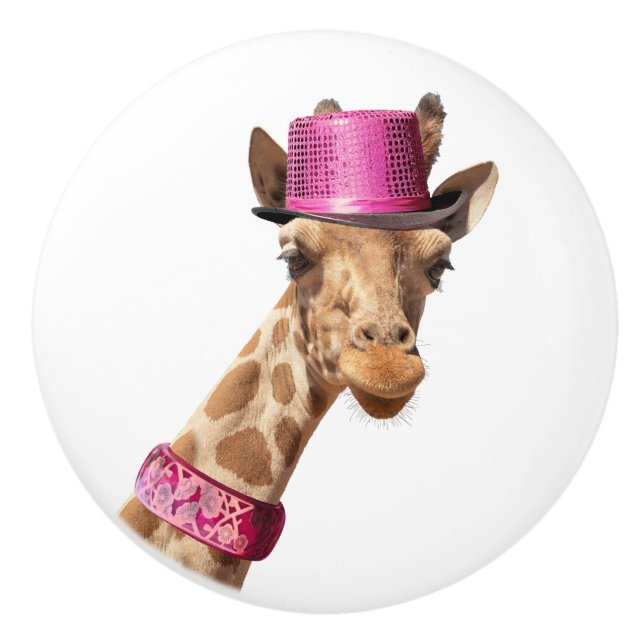 Giraffe in sparkly rosa hat knopp (Framsidan)