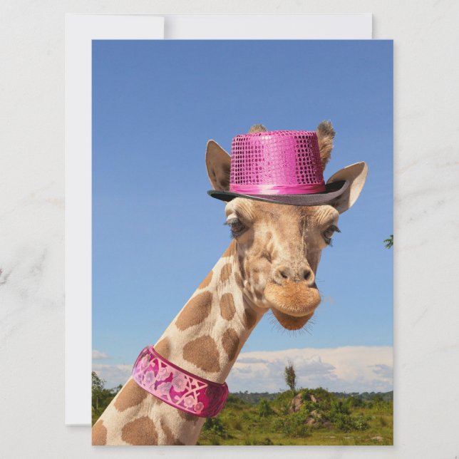 Giraffe in sparkly rosa hat kort (Framsida)