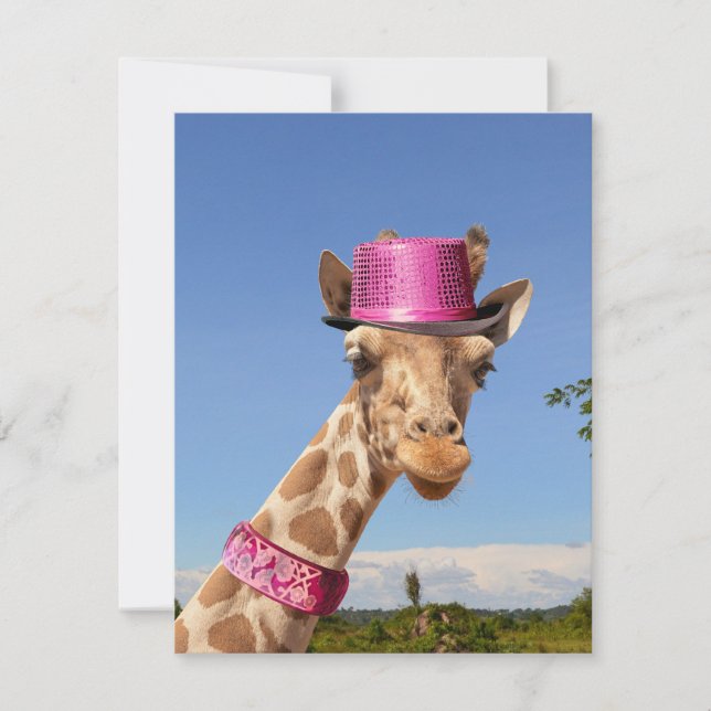 Giraffe in sparkly rosa hat kort (Framsida)