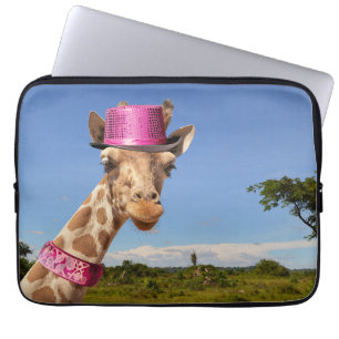 Giraffe in sparkly rosa hat laptop fodral