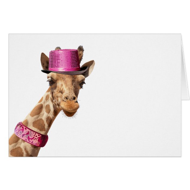 Giraffe in sparkly rosa hat OBS kort (Framsidan Horizontal)