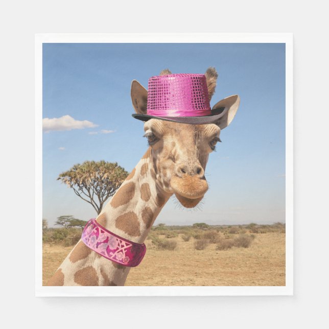 Giraffe in sparkly rosa hat pappersservett (Framsidan)
