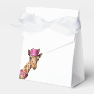 Giraffe in sparkly rosa hat presentaskar