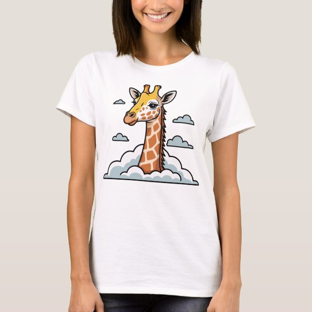 Giraffe in the Clouds Cute Animal T Shirt (Framsida)