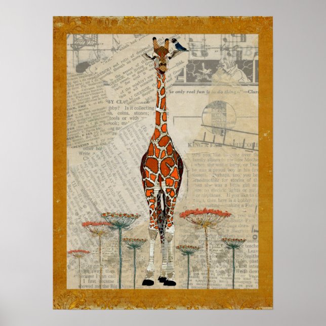 GIRAFFE & INDIGO BIRD Art Poster (Framsidan)