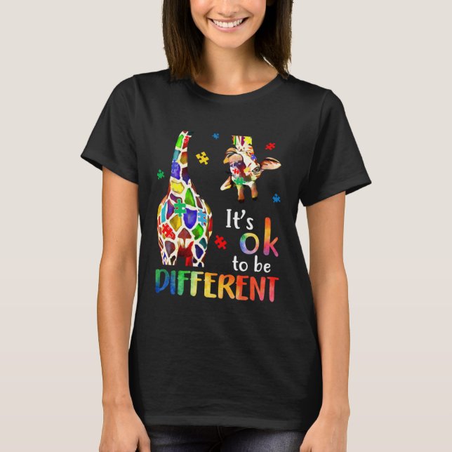 Giraffe Itu2019s Ok To Be Different Autism Awarene T Shirt (Framsida)