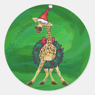 Giraffe jul Classic Round Sticker Runt Klistermärke
