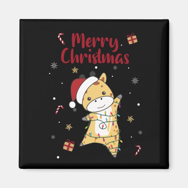Giraffe jul Giraffes Winter Animals Magnet (Framsidan)