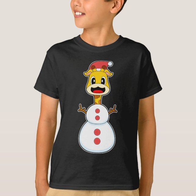 Giraffe jul Snögubbe T Shirt (Framsida)