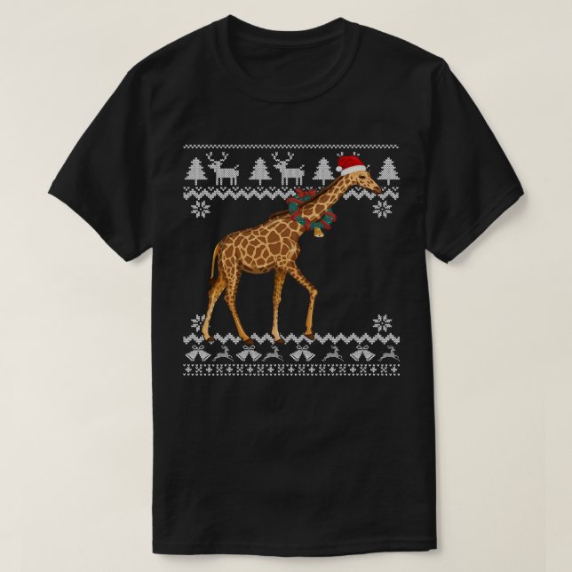 Giraffe Julgran Ljus Santa Hat Animal Xma T Shirt (Design framsida)