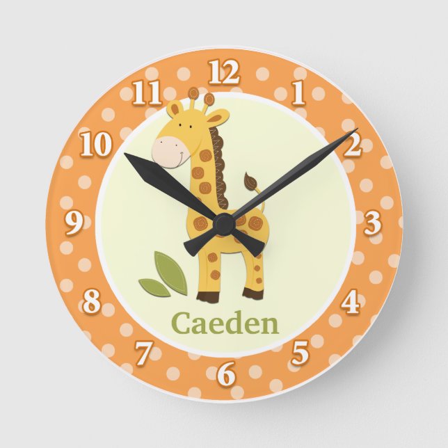 Giraffe Jungle Äventyr (Orange) Wall Clock Rund Klocka (Framsida)