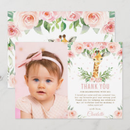 Giraffe Jungle  Blommigt 1:a födelsedagsfoto  Tack Kort