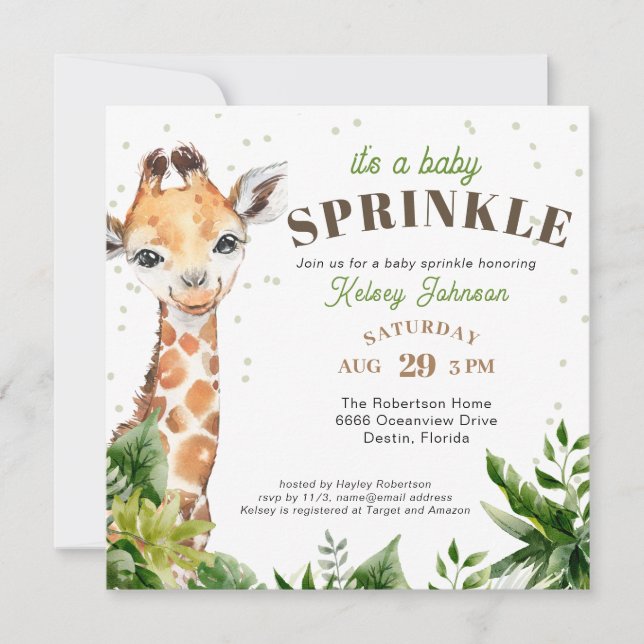 Giraffe Jungle Safari Shower Baby Sprinkle Inbjudningar (Framsida)