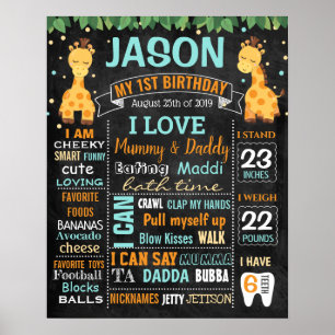Giraffe Jungle zoo First Birthday chalkboard Poster