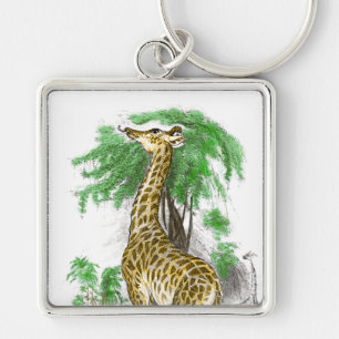 Giraffe Keychain Fyrkantig Silverfärgad Nyckelring