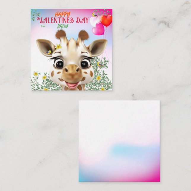 Giraffe Kids Classroom Valentine Cards Anteckningskort (Fram/baksida)