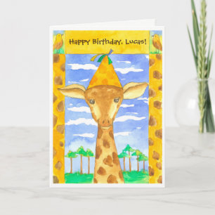 Giraffe Kids Grattis på födelsedagen eget namn Kort