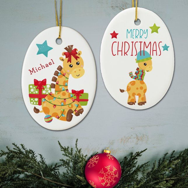 Giraffe Kids hela jul Julgransprydnad Keramik (Skapare uppladdad)