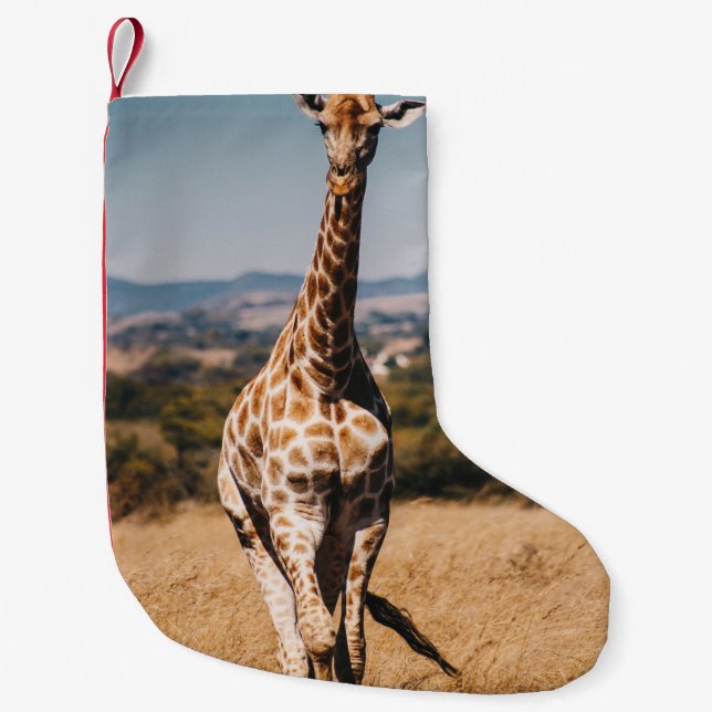 GIRAFFE KRUNDA AV BRÖSTGRAS LITEN JULSTRUMPA (Framsidan)