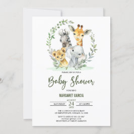 Giraffe Lejona Safari Jungle Animals Baby Shower Inbjudningar