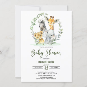 Giraffe Lejona Safari Jungle Animals Baby Shower Inbjudningar